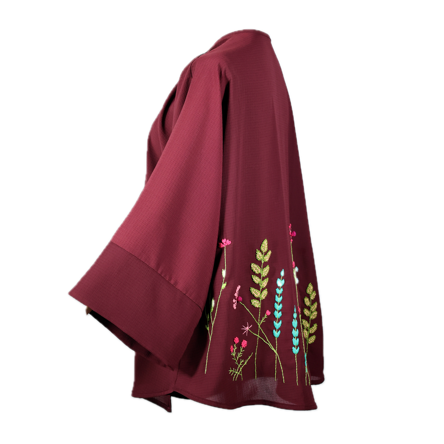 Nadia Dajani x UNHCR Oversized Kimono Jacket With Hand Embroidery in Burgundy