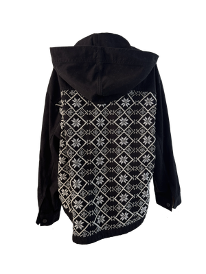 The Heavily Embroidered Denim Jacket in Black with White Embroidery
