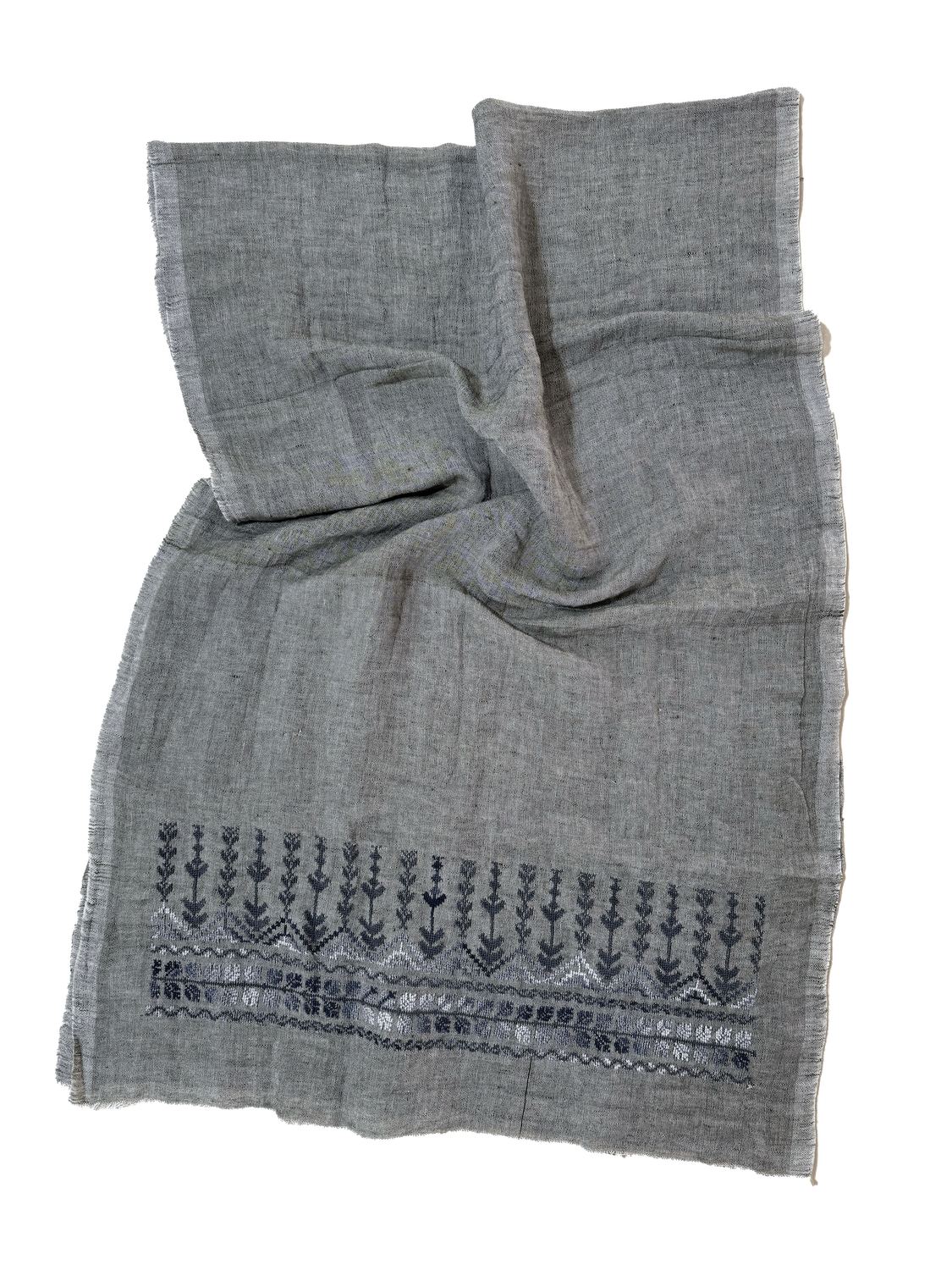 The Embroidered Egyptian Cotton Scarf in Grey