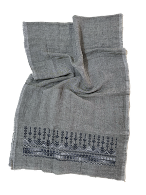 The Embroidered Egyptian Cotton Scarf in Grey