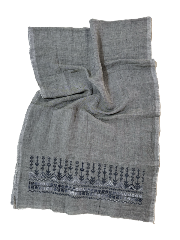The Embroidered Egyptian Cotton Scarf in Grey