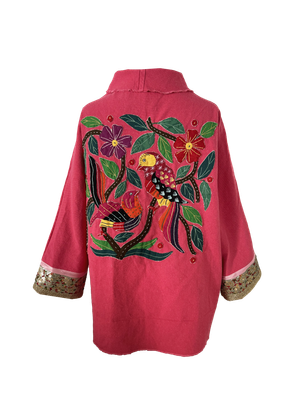 The Round Jacket in Red With Egyptian Embroidery on the Back