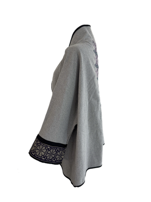 The Round Jacket in Light Grey With Purple Hand Embroidery