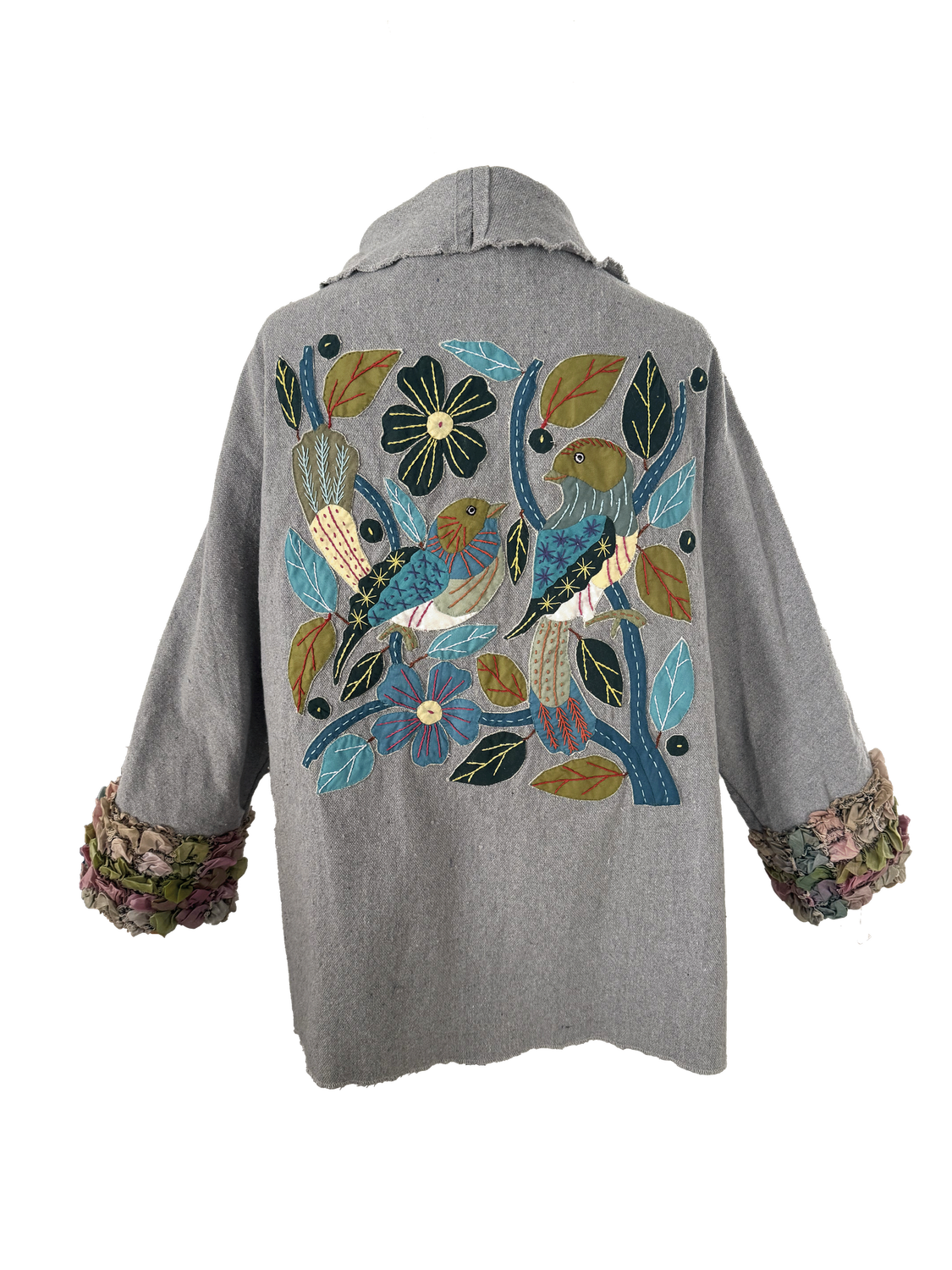 The Round Jacket in Grey With Egyptian Embroidery on the Back