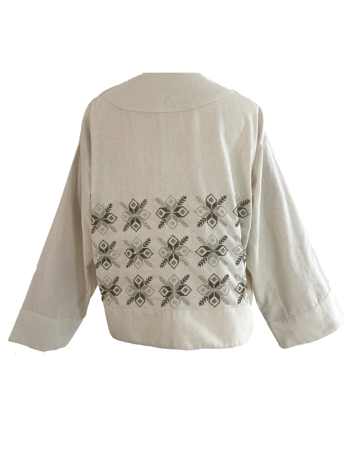 The Embroidered Linen Jacket in Ivory with with Beige