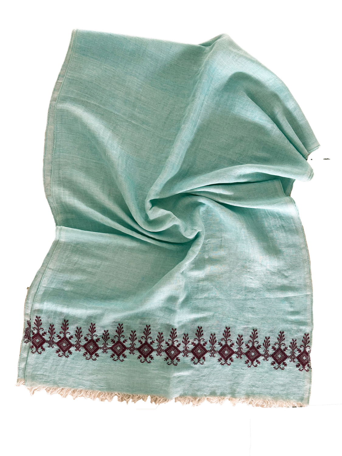 The Embroidered Egyptian Cotton Scarf in Turquoise