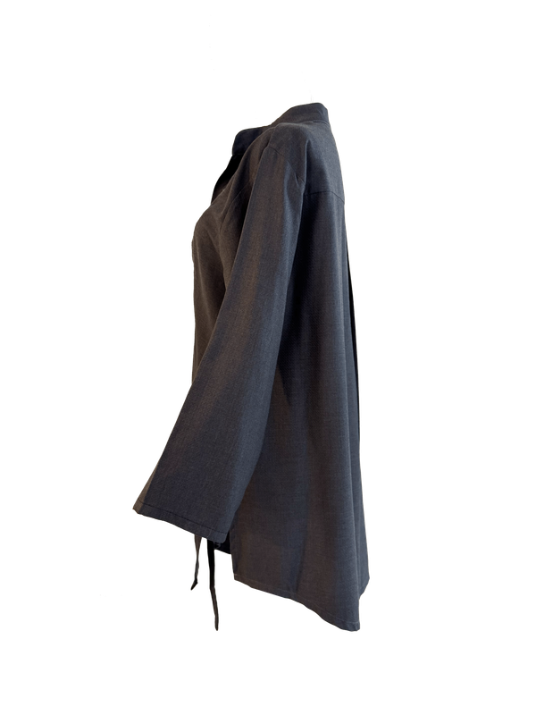 The Hand Embroidered Wrap Shirt in Grey With White Embroidery