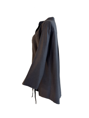 The Hand Embroidered Wrap Shirt in Grey With White Embroidery