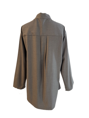 The Hand Embroidered Wrap Shirt in Brown with Black Cypress Embroidery