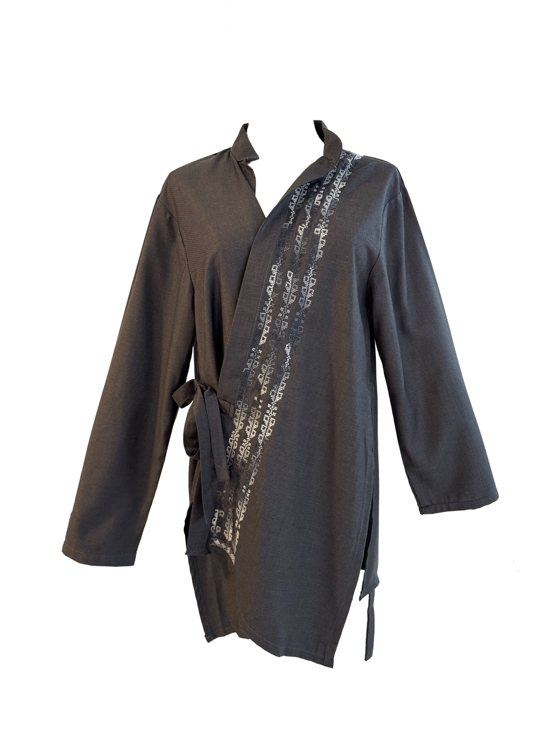 The Hand Embroidered Wrap Shirt in Grey With Embroidery