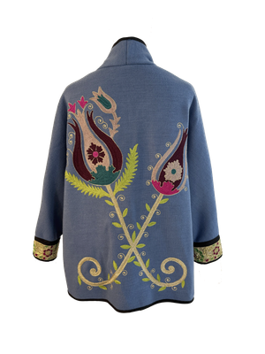 The Round Jacket With Aghabani Embroidery in Blue