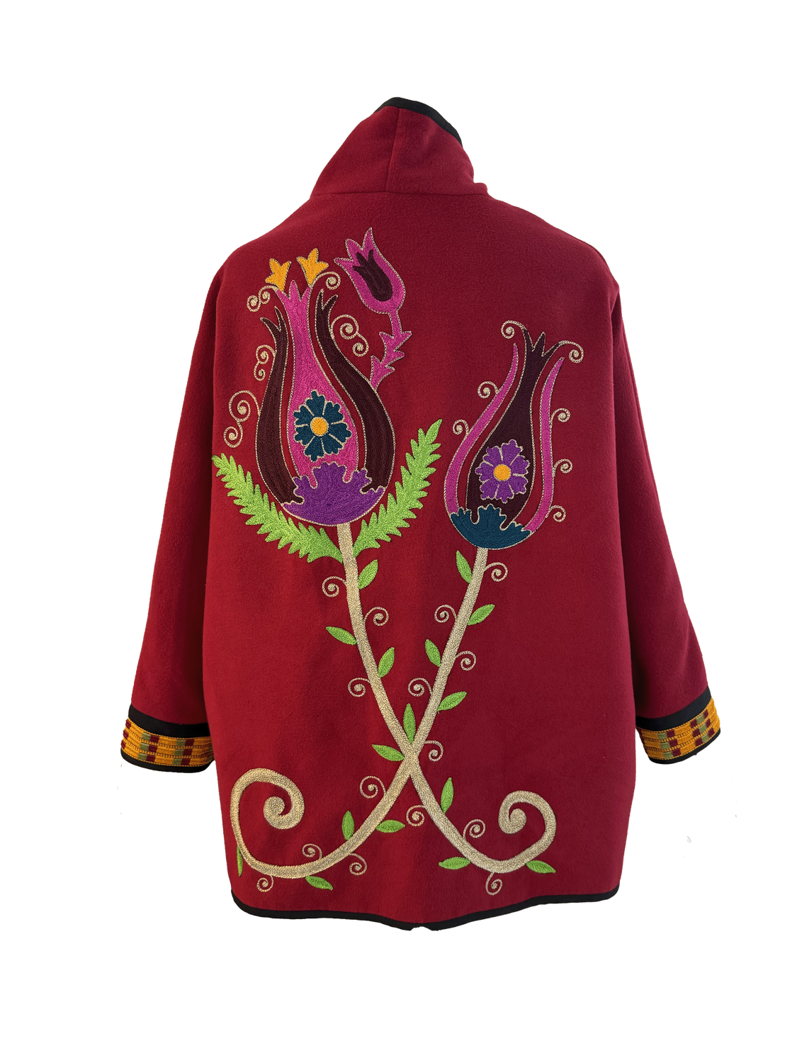 The Round Jacket With Aghabani Embroidery in Dark Red