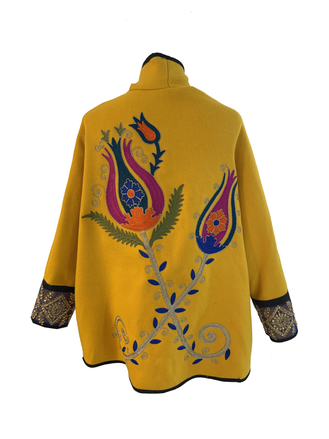 The Round Jacket With Aghabani Embroidery in Yellow