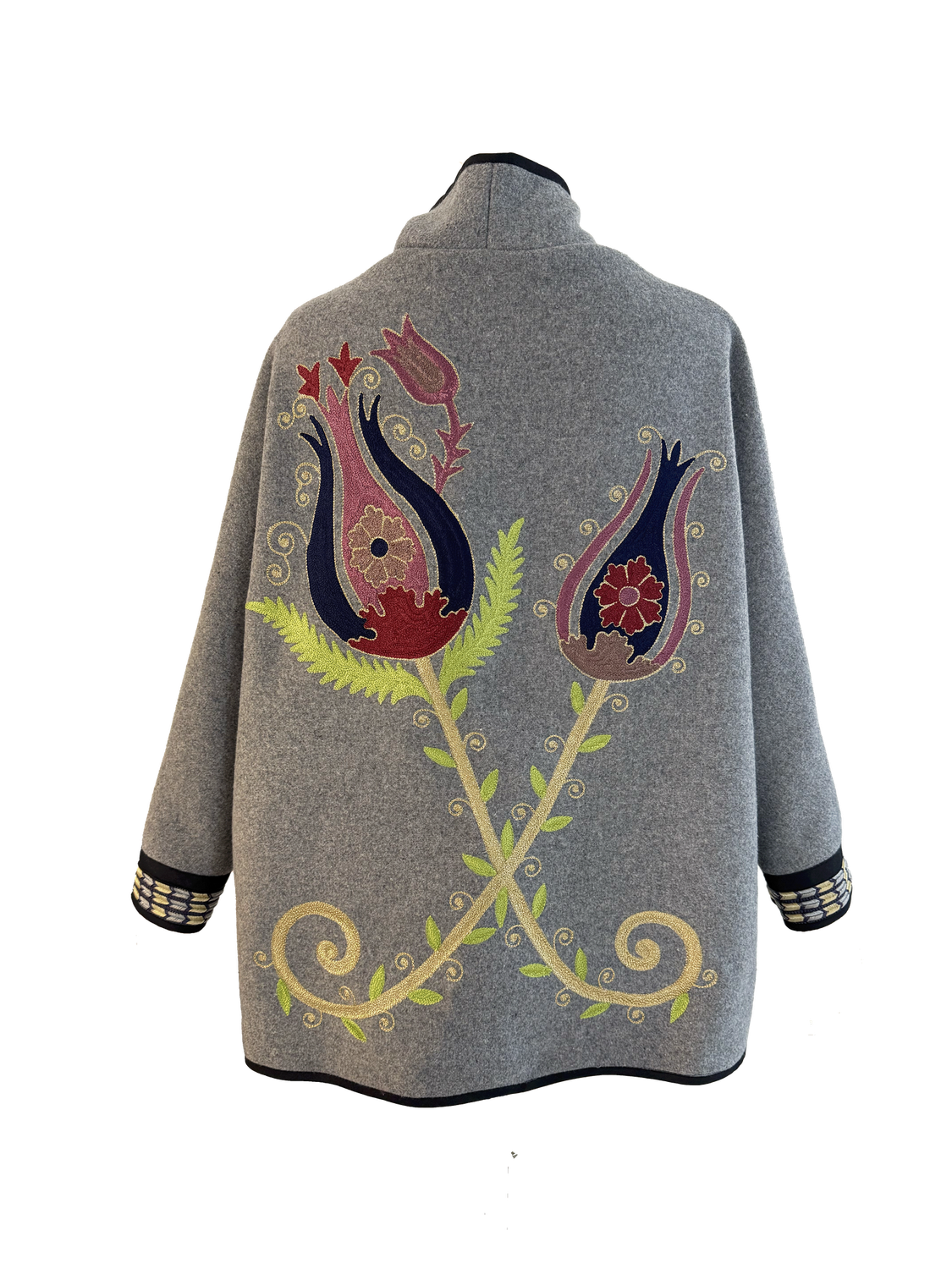 The Round Jacket With Aghabani Embroidery in Grey with Lime Green