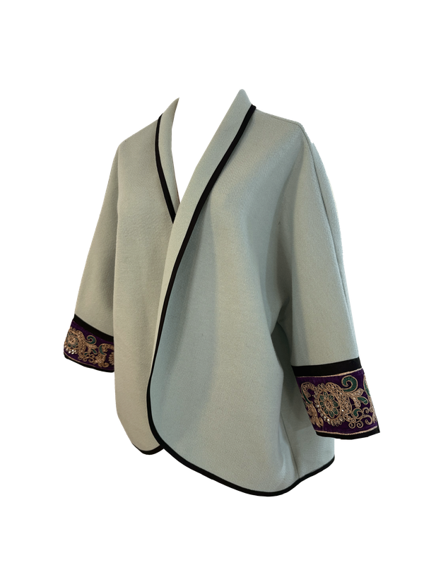 The Round Jacket With Aghabani Embroidery in Mint Green
