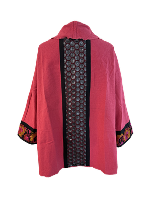The Round Jacket in Pink Egyptian Cotton With Machine Embroidered Cuffs