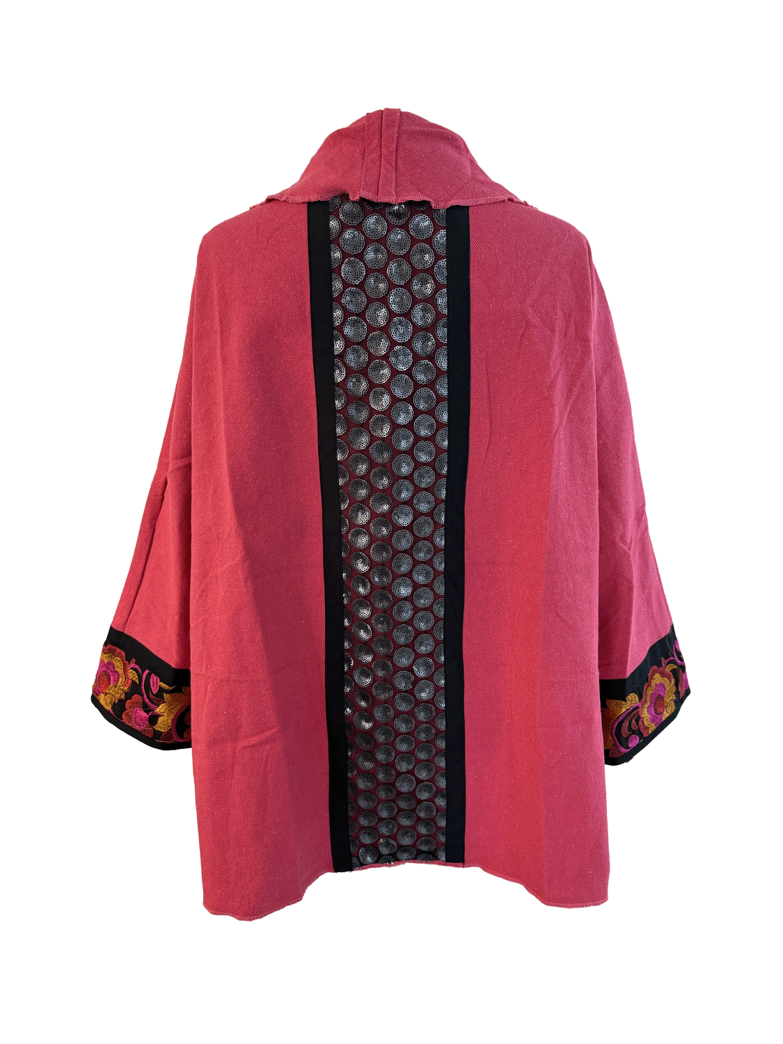The Round Jacket in Pink Egyptian Cotton With Machine Embroidered Cuffs, Embroidery Style: Sunset Embroidery
