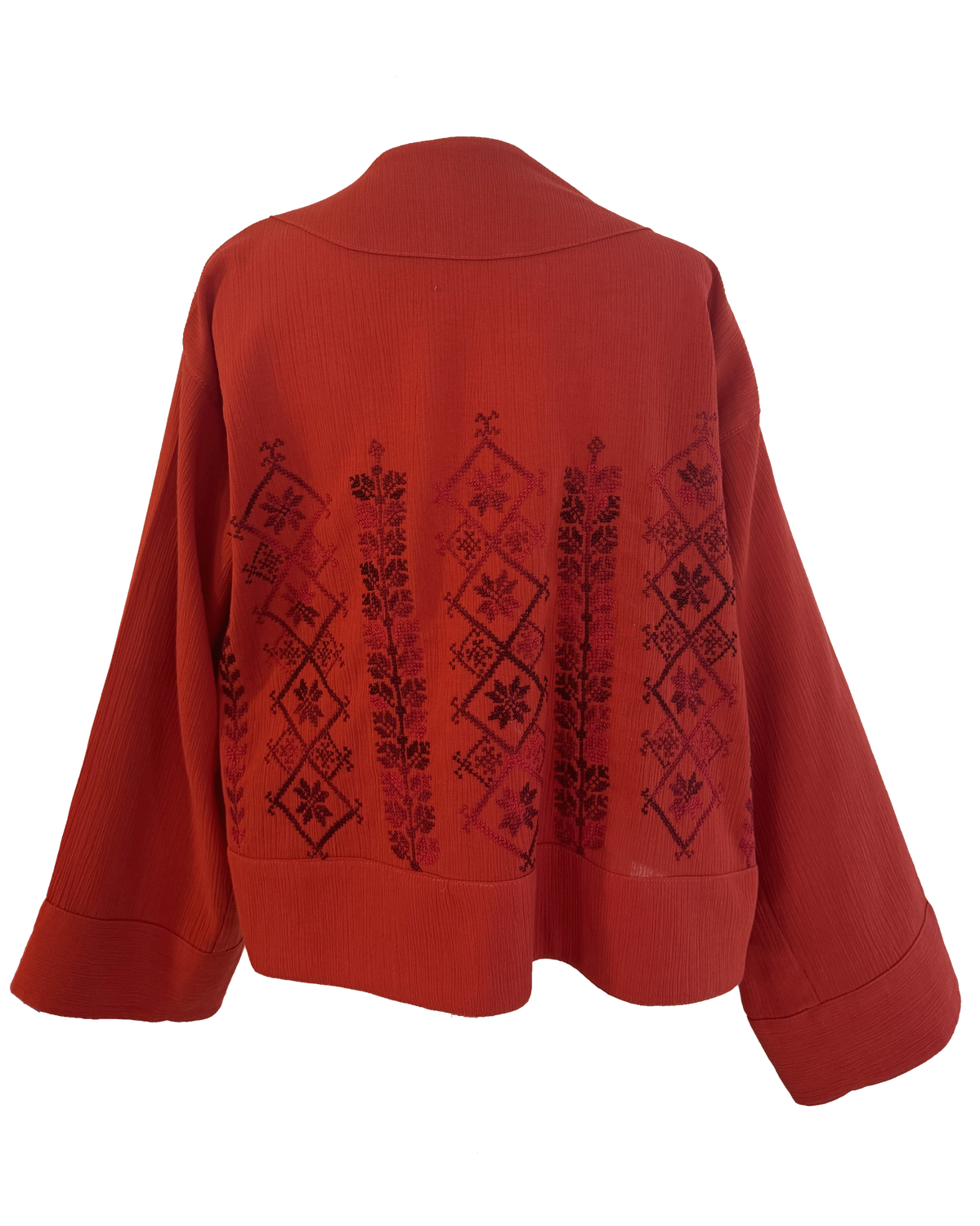 The Embroidered Linen Jacket in Red with Burgundy 2