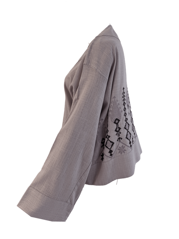 The Embroidered Linen Jacket in Lavender B