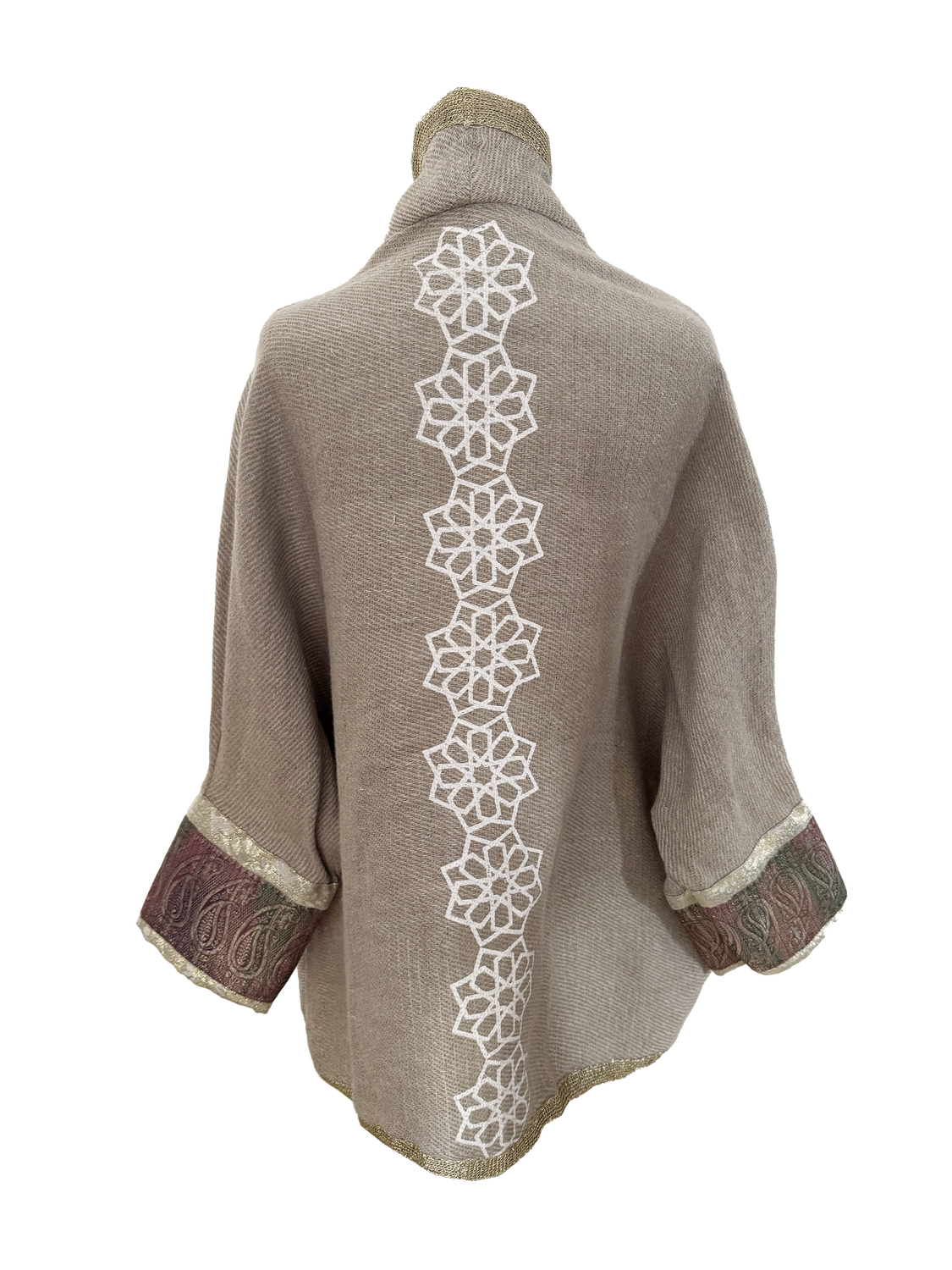 The Round Jacket With Silkscreen in Beige, Embroidery Style: Purple