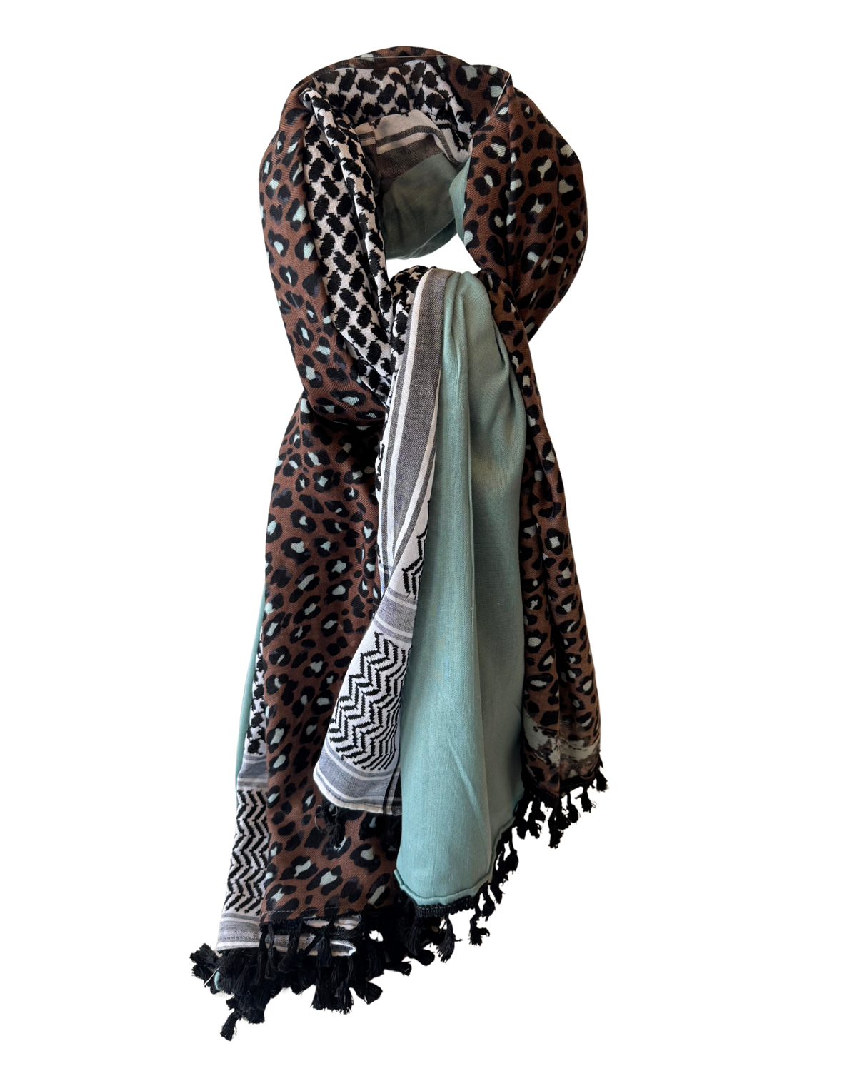 Hatta and Two Fabric Scarf in Blue and Brown