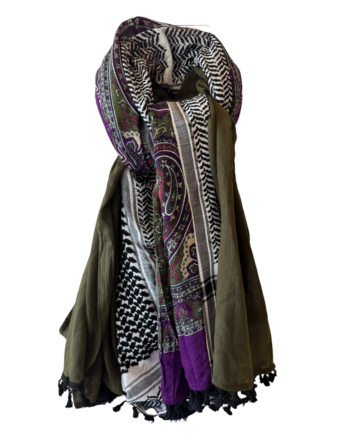 Hatta and Two Fabric Scarf in Olive Green and Purple