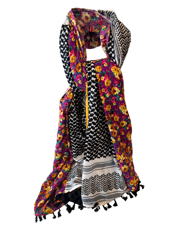 Hatta and Two Fabric Scarf in Purple and Yellow