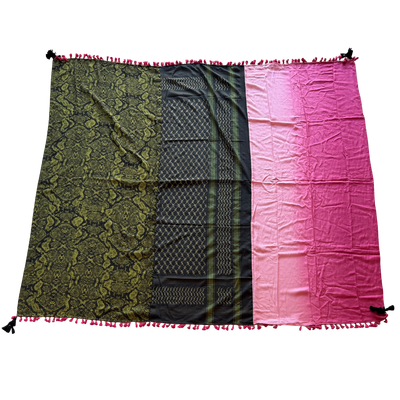 Hatta and Two Fabric Scarf in Pink and Green