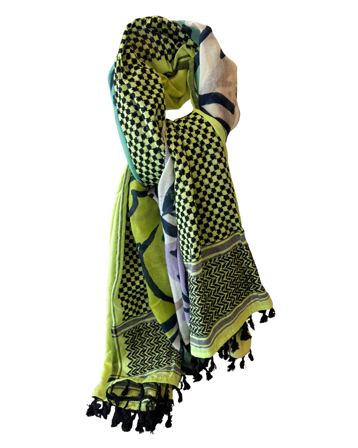 Hatta and Two Fabric Scarf in Bright Lime Green
