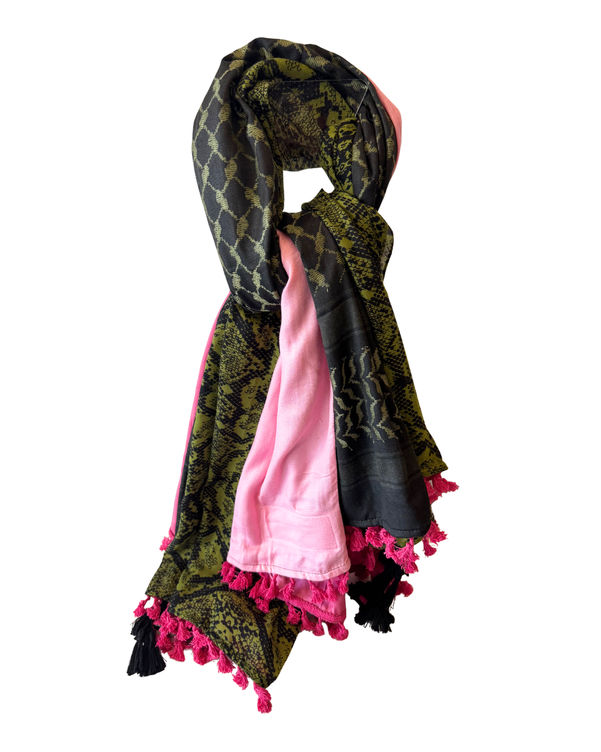 Hatta and Two Fabric Scarf in Pink and Green