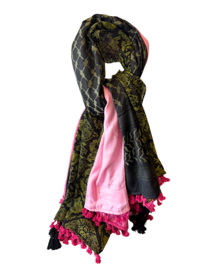 Hatta and Two Fabric Scarf in Pink and Green