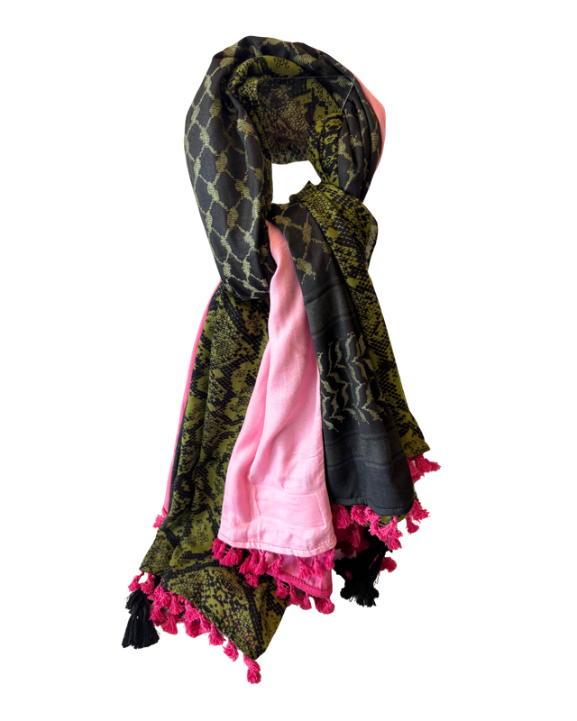 Hatta and Two Fabric Scarf in Pink and Green