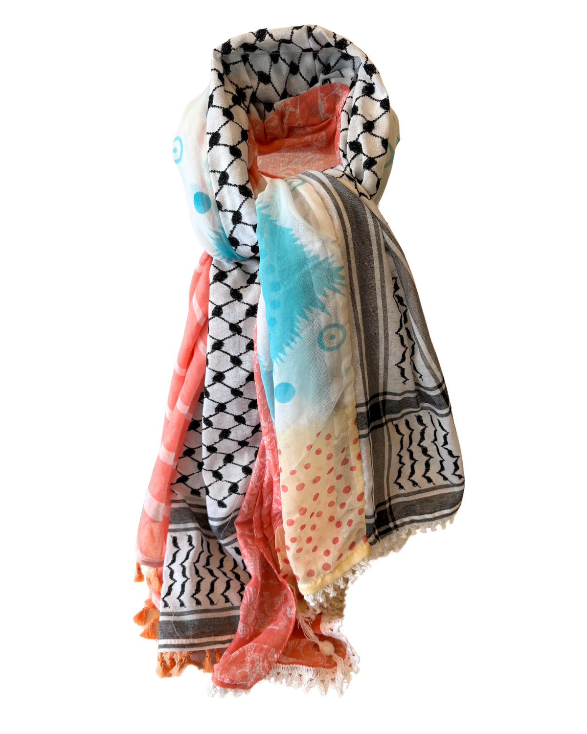 Hatta and Two Fabric Scarf in Peach and Baby Blue