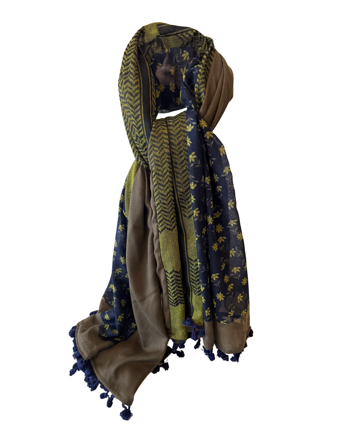 Hatta and Two Fabric Scarf in Yellow and Brown