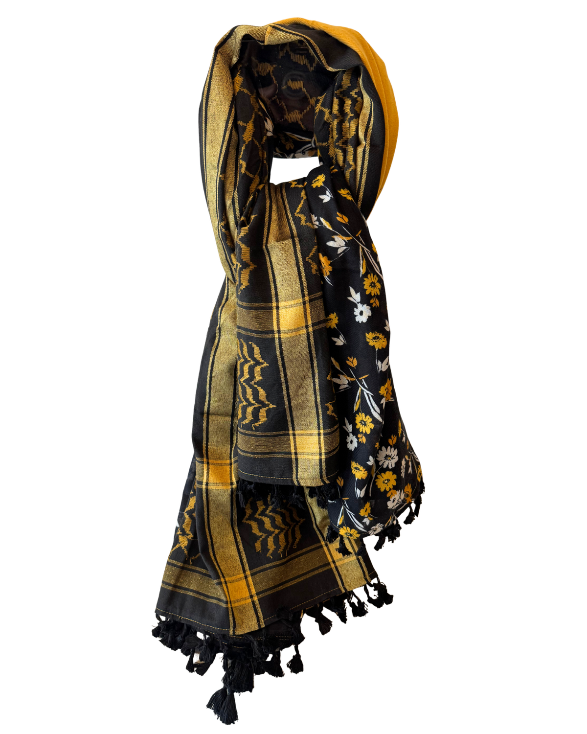 Hatta and Two Fabric Scarf in Yellow and Black