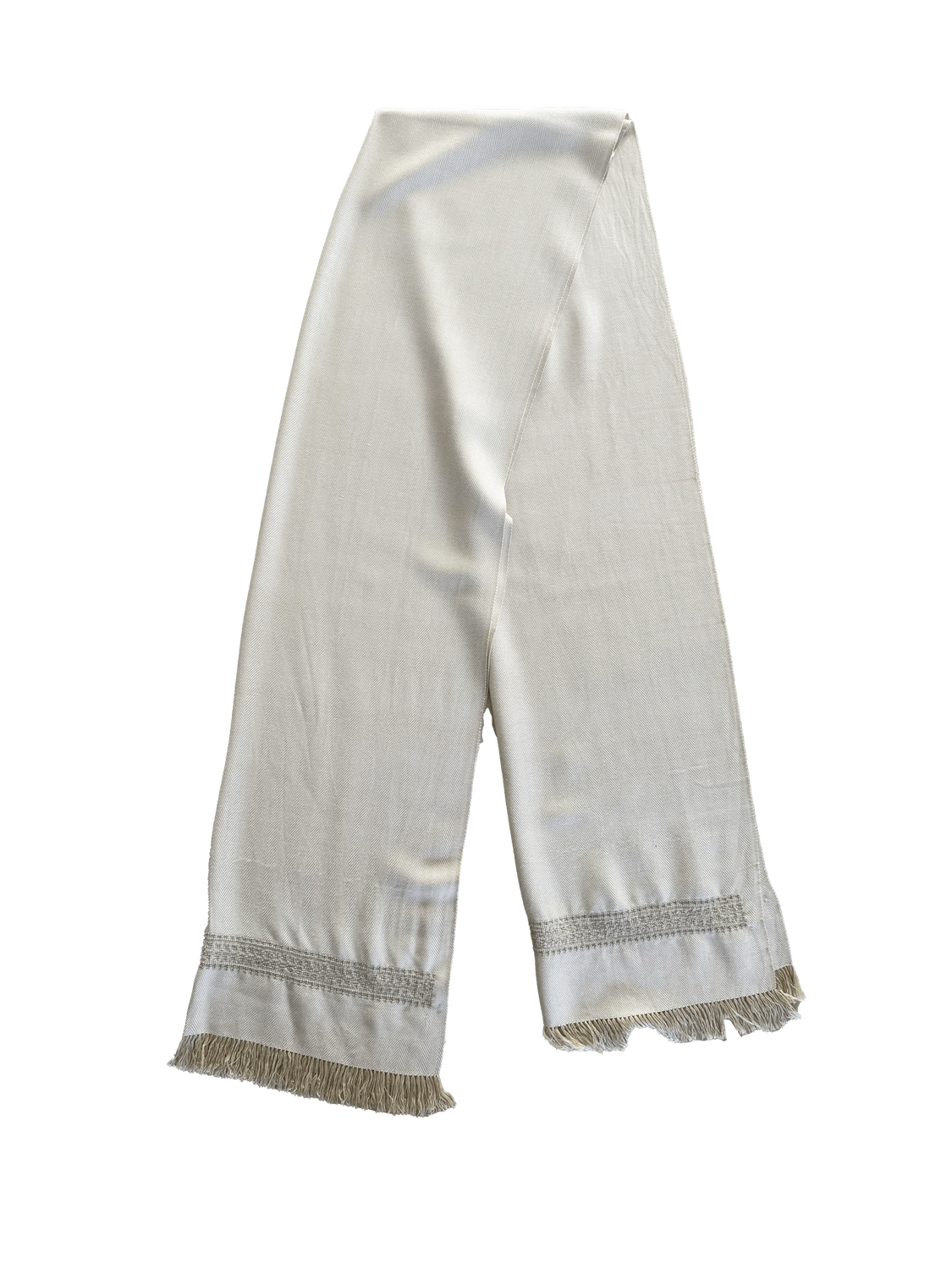 The Men&#39;s Scarf in White with Embroidery on Both Sides