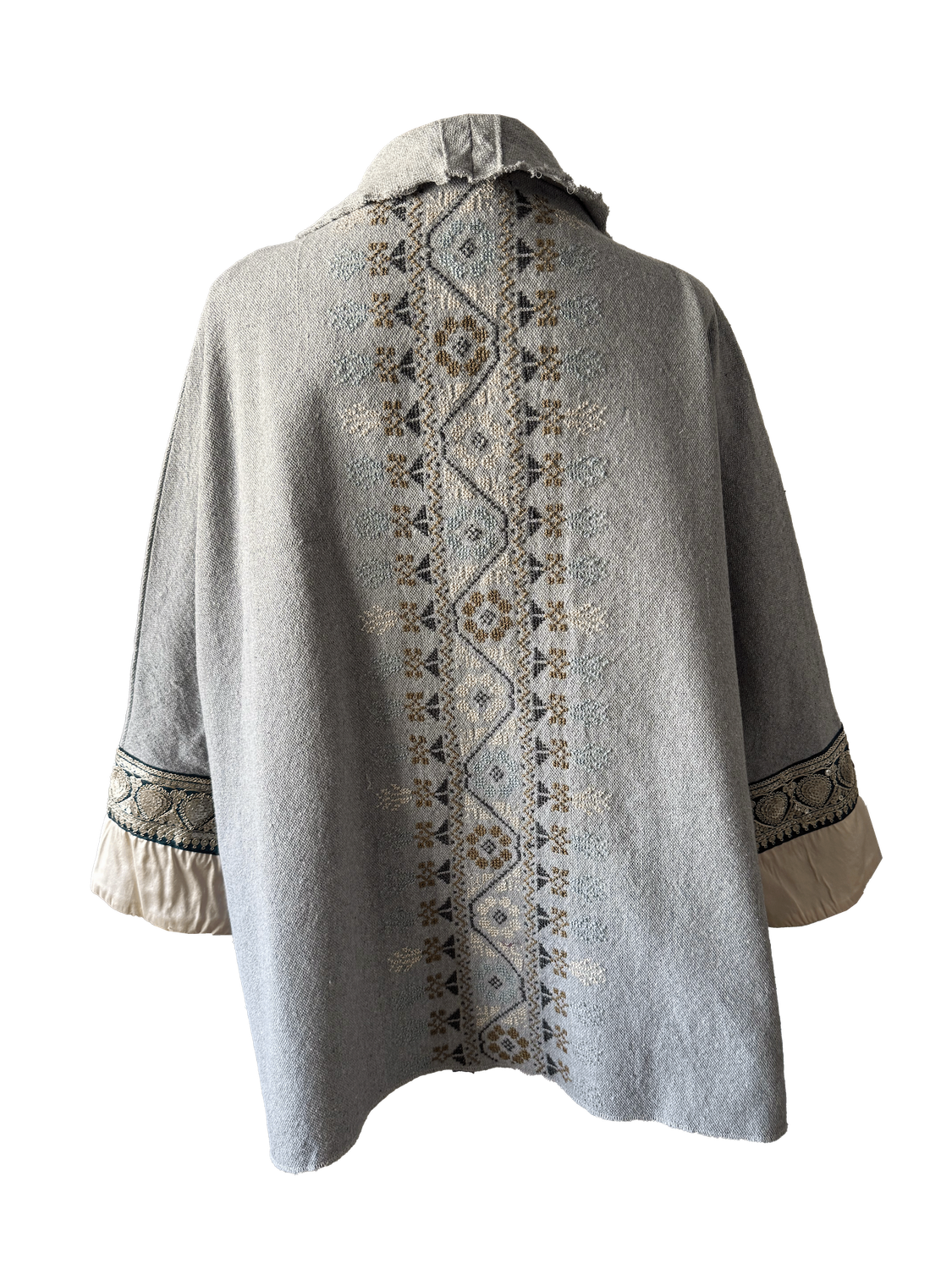 The Round Jacket in Light Grey With Beige Hand Embroidery