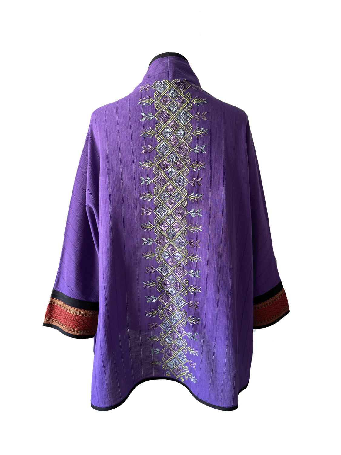 The Round Jacket in Purple Cotton With Hand Embroidery