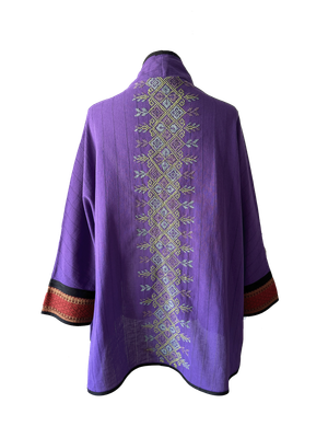 The Round Jacket in Purple Cotton With Hand Embroidery