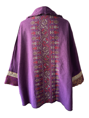 The Round Jacket in Purple With Red Hand Embroidery
