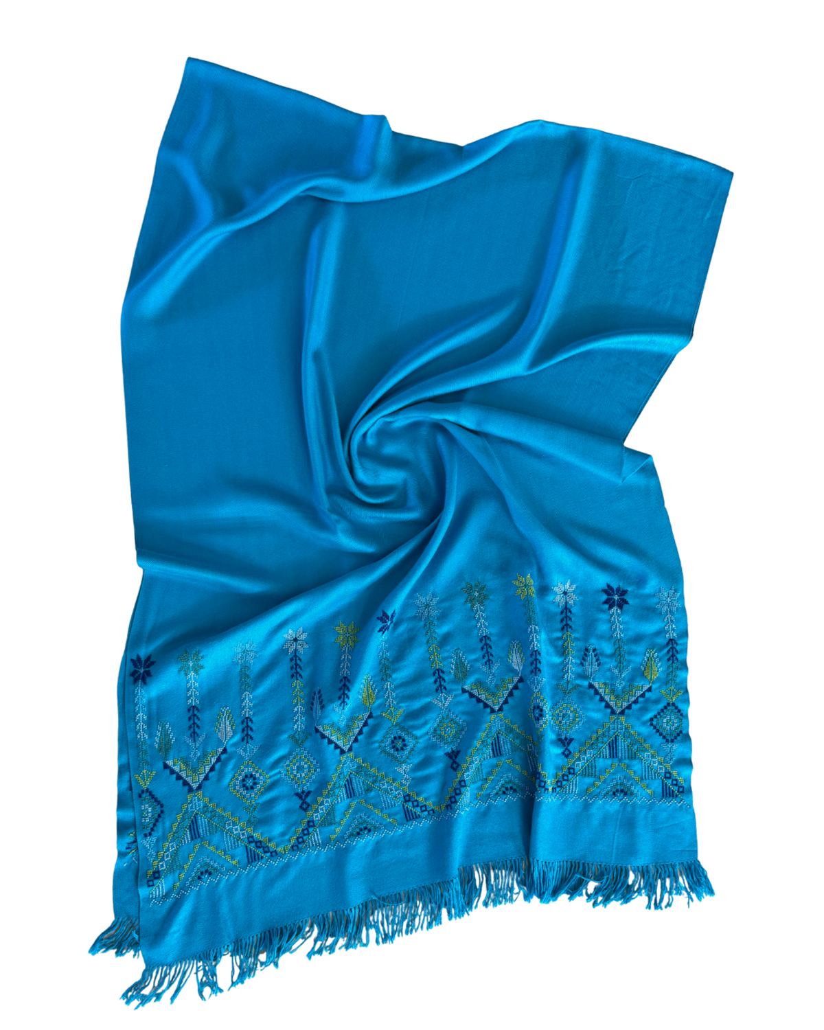 The Embroidered Scarf in Blue Wool