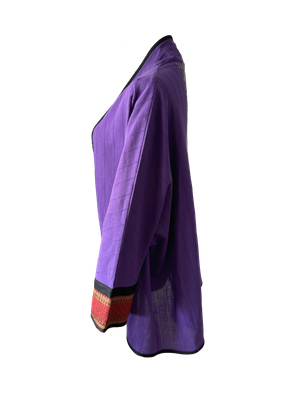 The Round Jacket in Purple Cotton With Hand Embroidery