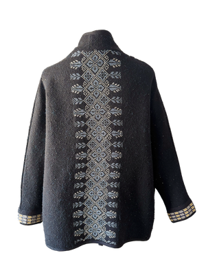 The Round Jacket in Black With Hand Embroidery