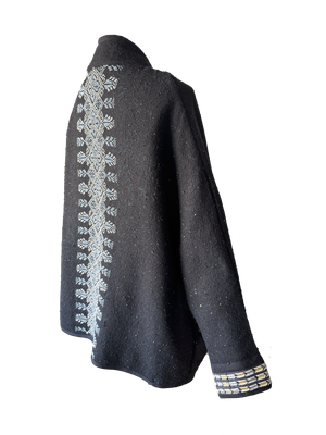 The Round Jacket in Black With Hand Embroidery