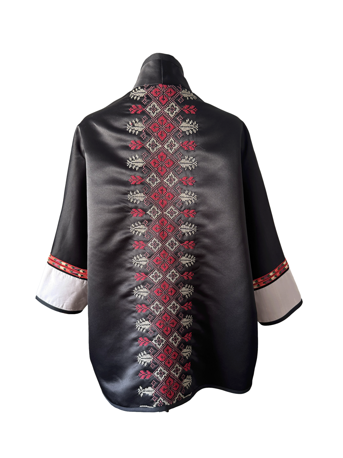 The Round Jacket in Black Rosemere With Hand Embroidery