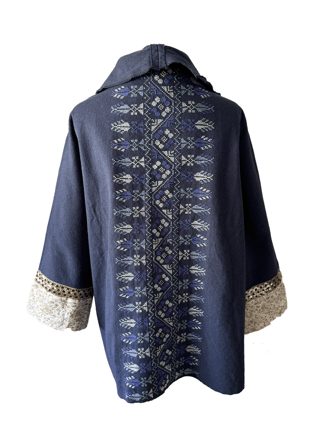 The Round Jacket in Navy Blue Egyptian Cotton With  Navy Blue Hand Embroidery