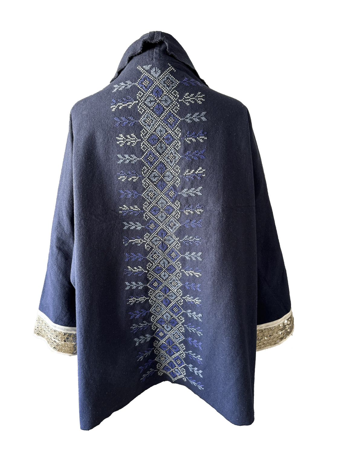 The Round Jacket in Navy Blue Egyptian Cotton With Navy Hand Embroidery