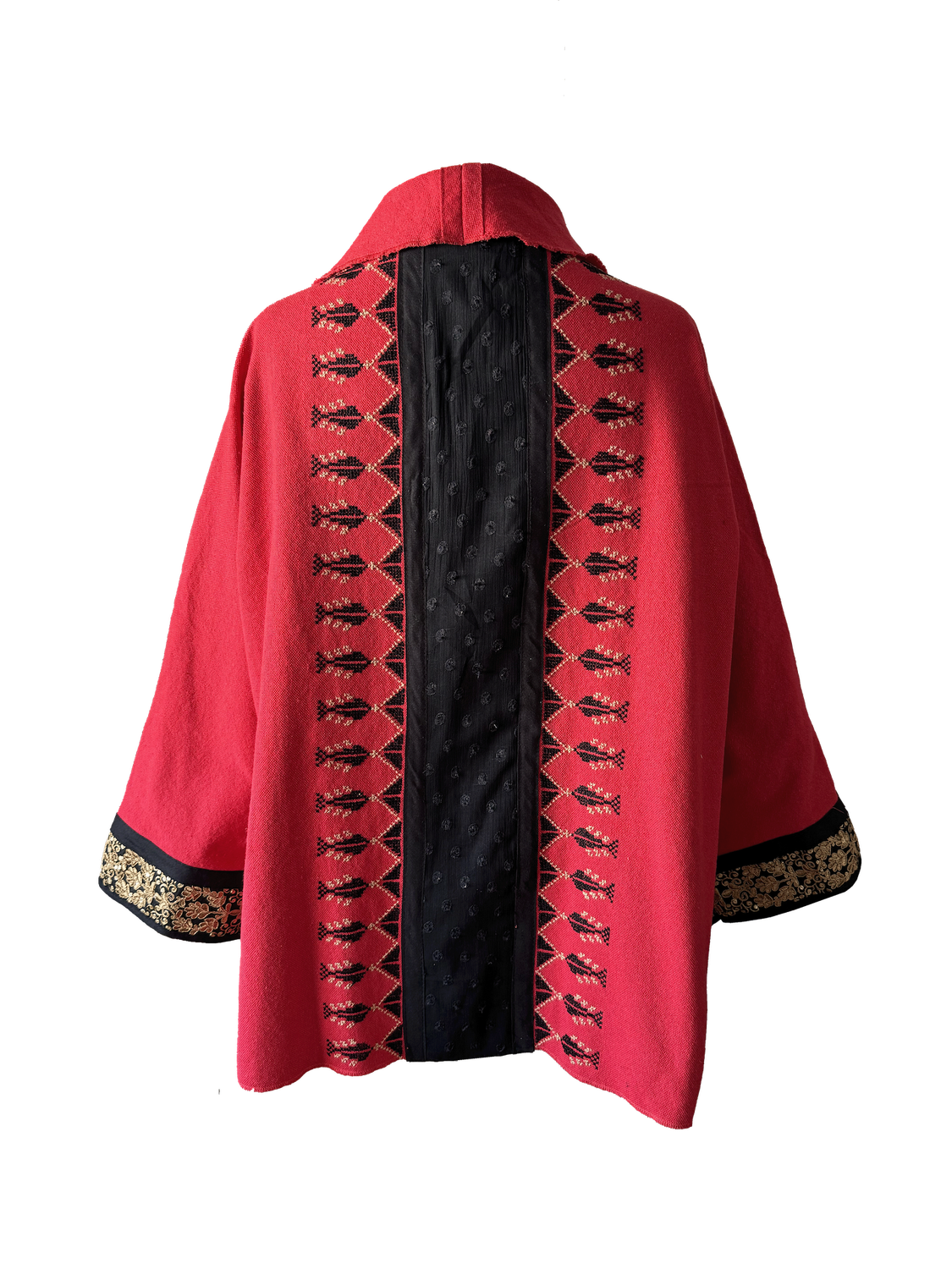 The Round Jacket in Red Egyptian Cotton With Embroidery