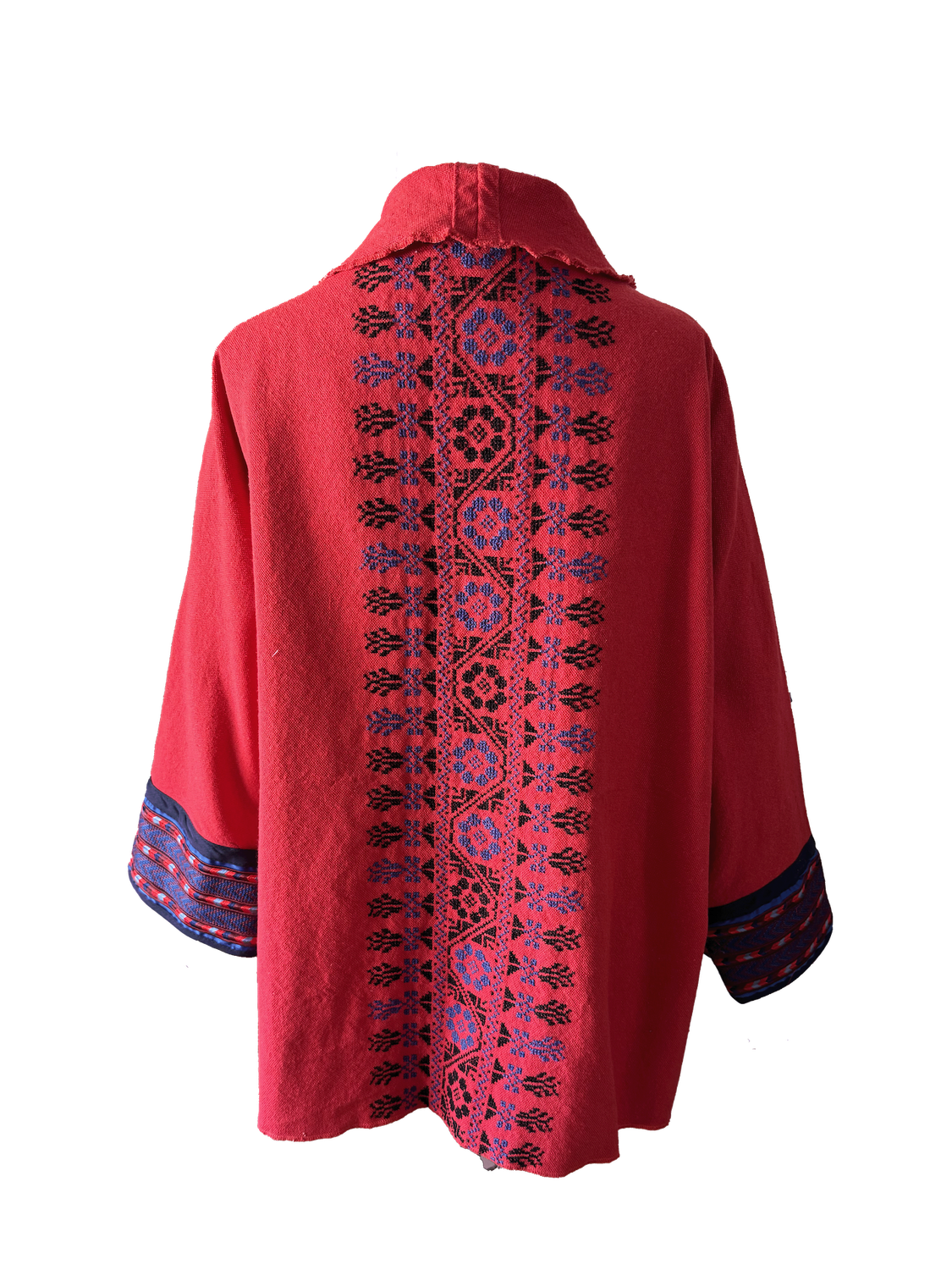 The Round Jacket in Red Egyptian Cotton With Hand Embroidery
