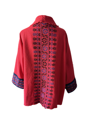 The Round Jacket in Red Egyptian Cotton With Hand Embroidery